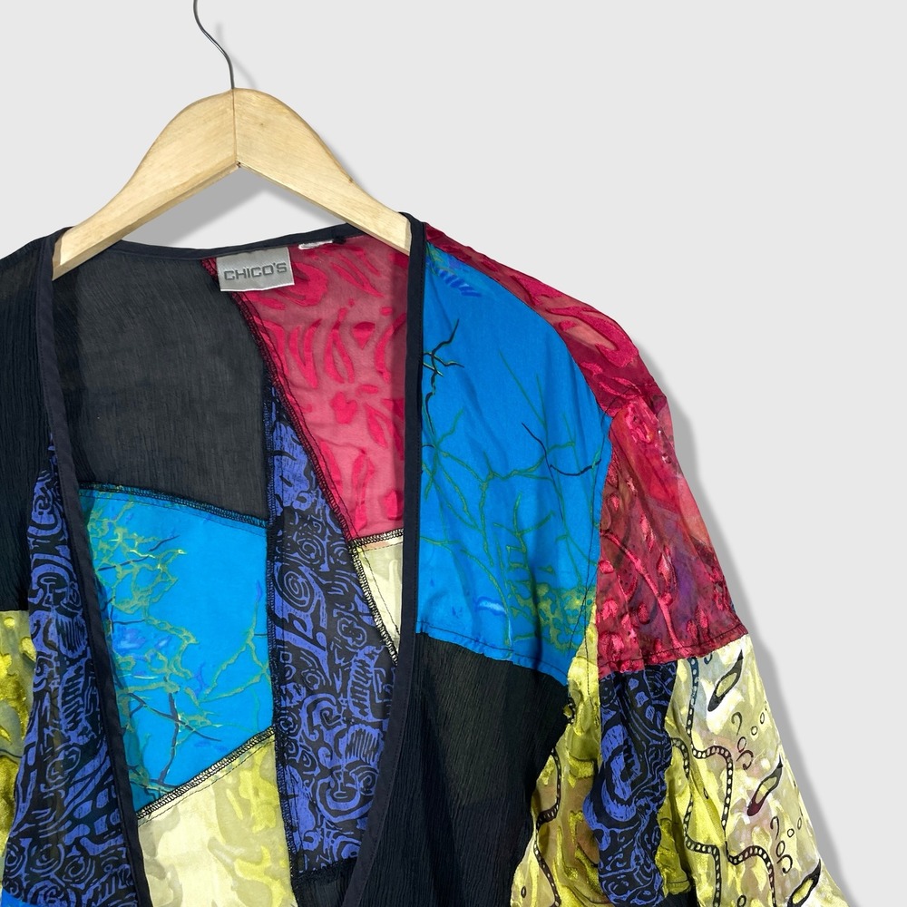 Chicos Patchwork Burnout Tie Front Top Women L Mu… - image 2